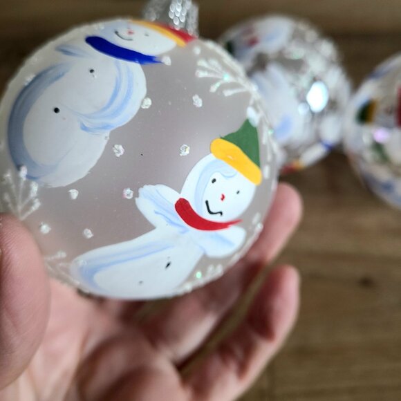 3 vintage blown glass Christmas tree ornaments decorations balls with snowmen. - Picture 5 of 7